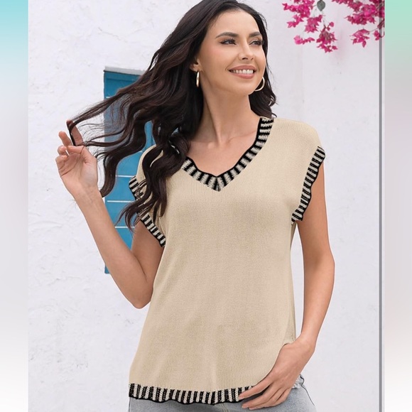 Women’s Short Sleeve Sweater Sleeveless Vests Loose fit Tank Cap Sleeve Knit - Picture 2 of 6